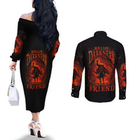 Jack O Lantern Skull Couples Matching Off The Shoulder Long Sleeve Dress and Long Sleeve Button Shirt Hello Darkness My Old Friend DT01