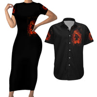 Jack O Lantern Skull Couples Matching Short Sleeve Bodycon Dress and Hawaiian Shirt Hello Darkness My Old Friend - Wonder Print Shop