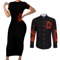 Jack O Lantern Skull Couples Matching Short Sleeve Bodycon Dress and Long Sleeve Button Shirt Hello Darkness My Old Friend - Wonder Print Shop