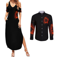 Jack O Lantern Skull Couples Matching Summer Maxi Dress and Long Sleeve Button Shirt Hello Darkness My Old Friend - Wonder Print Shop