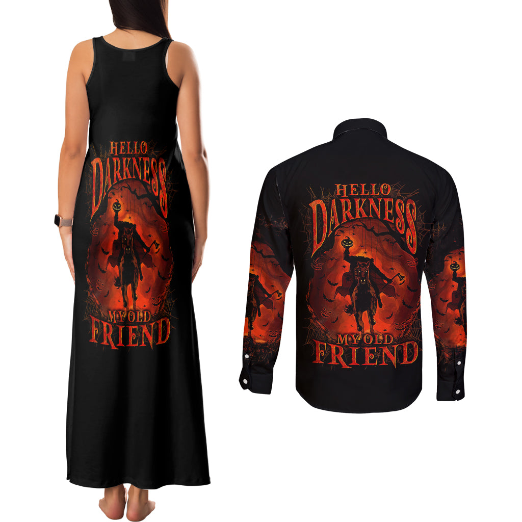 Jack O Lantern Skull Couples Matching Tank Maxi Dress and Long Sleeve Button Shirt Hello Darkness My Old Friend - Wonder Print Shop
