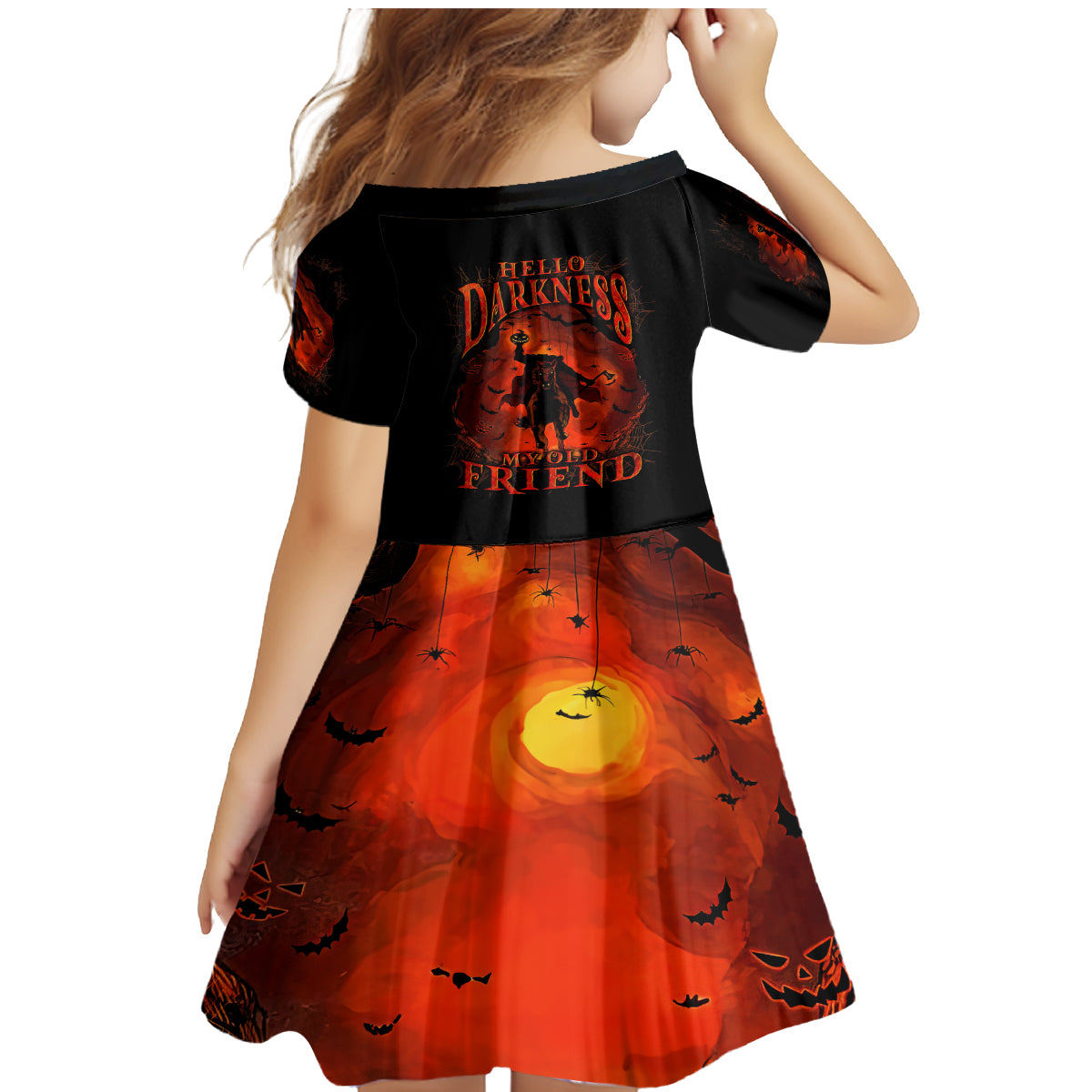 Jack O Lantern Skull Family Matching Mermaid Dress and Hawaiian Shirt Hello Darkness My Old Friend - Wonder Print Shop