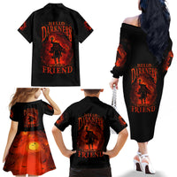 Jack O Lantern Skull Family Matching Off Shoulder Long Sleeve Dress and Hawaiian Shirt Hello Darkness My Old Friend - Wonder Print Shop