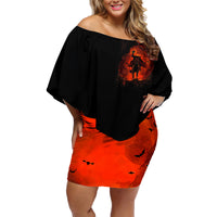 Jack O Lantern Skull Family Matching Off Shoulder Short Dress and Hawaiian Shirt Hello Darkness My Old Friend - Wonder Print Shop