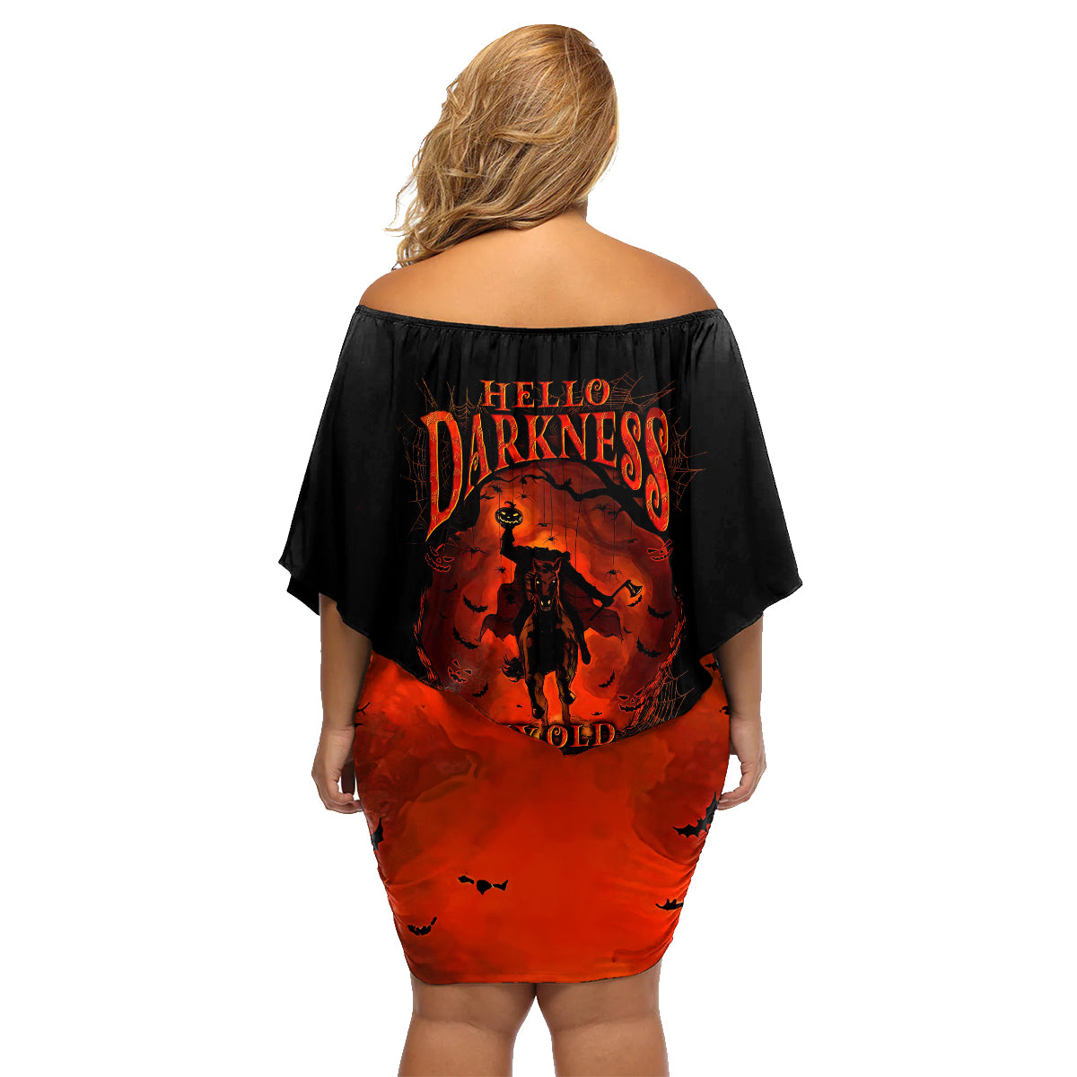 Jack O Lantern Skull Family Matching Off Shoulder Short Dress and Hawaiian Shirt Hello Darkness My Old Friend - Wonder Print Shop