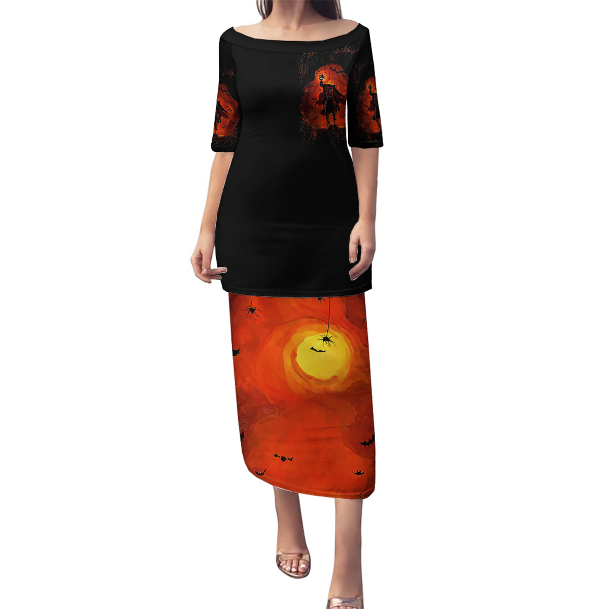 Jack O Lantern Skull Family Matching Puletasi Dress and Hawaiian Shirt Hello Darkness My Old Friend - Wonder Print Shop