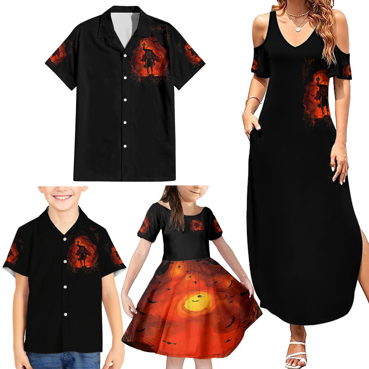 Jack O Lantern Skull Family Matching Summer Maxi Dress and Hawaiian Shirt Hello Darkness My Old Friend - Wonder Print Shop