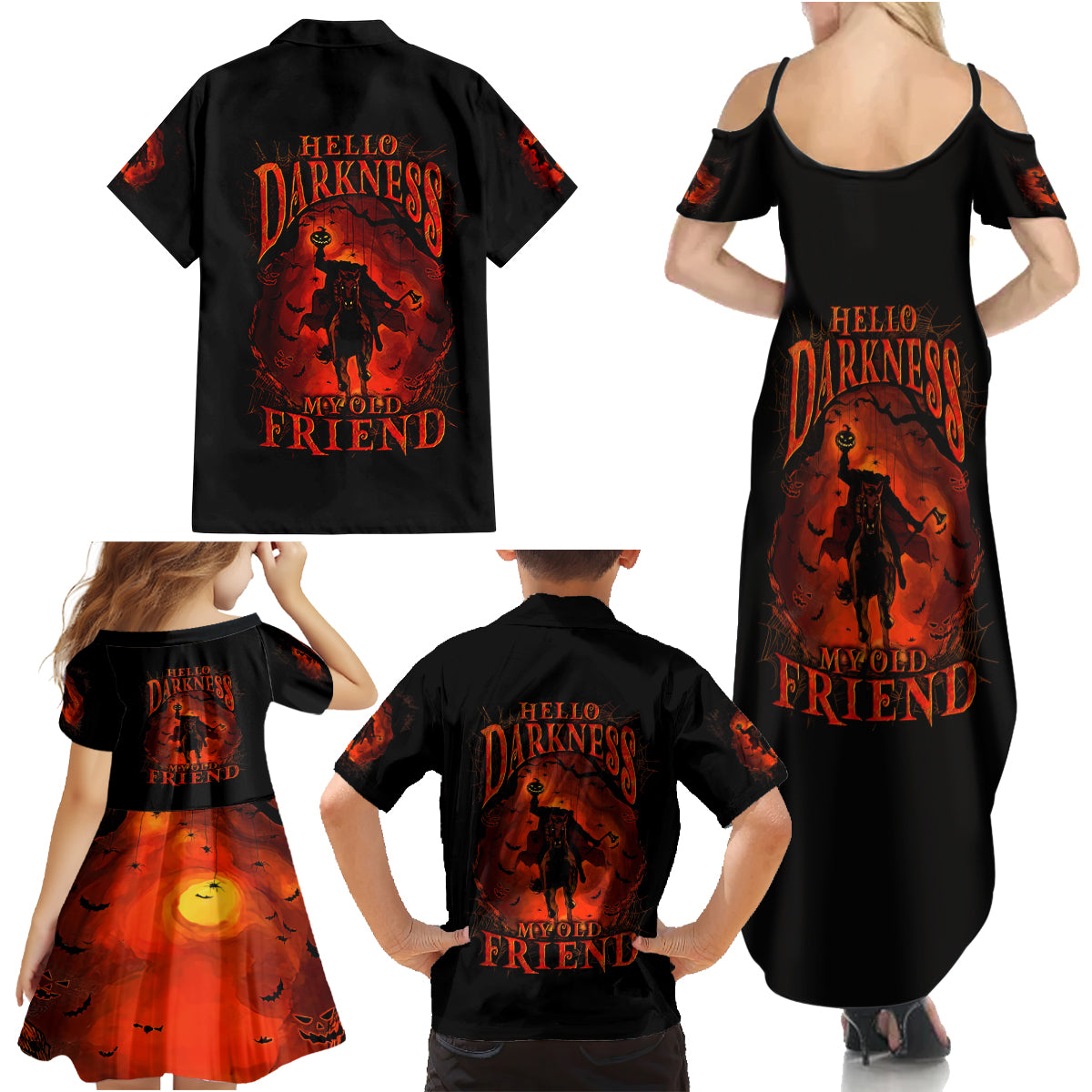 Jack O Lantern Skull Family Matching Summer Maxi Dress and Hawaiian Shirt Hello Darkness My Old Friend - Wonder Print Shop