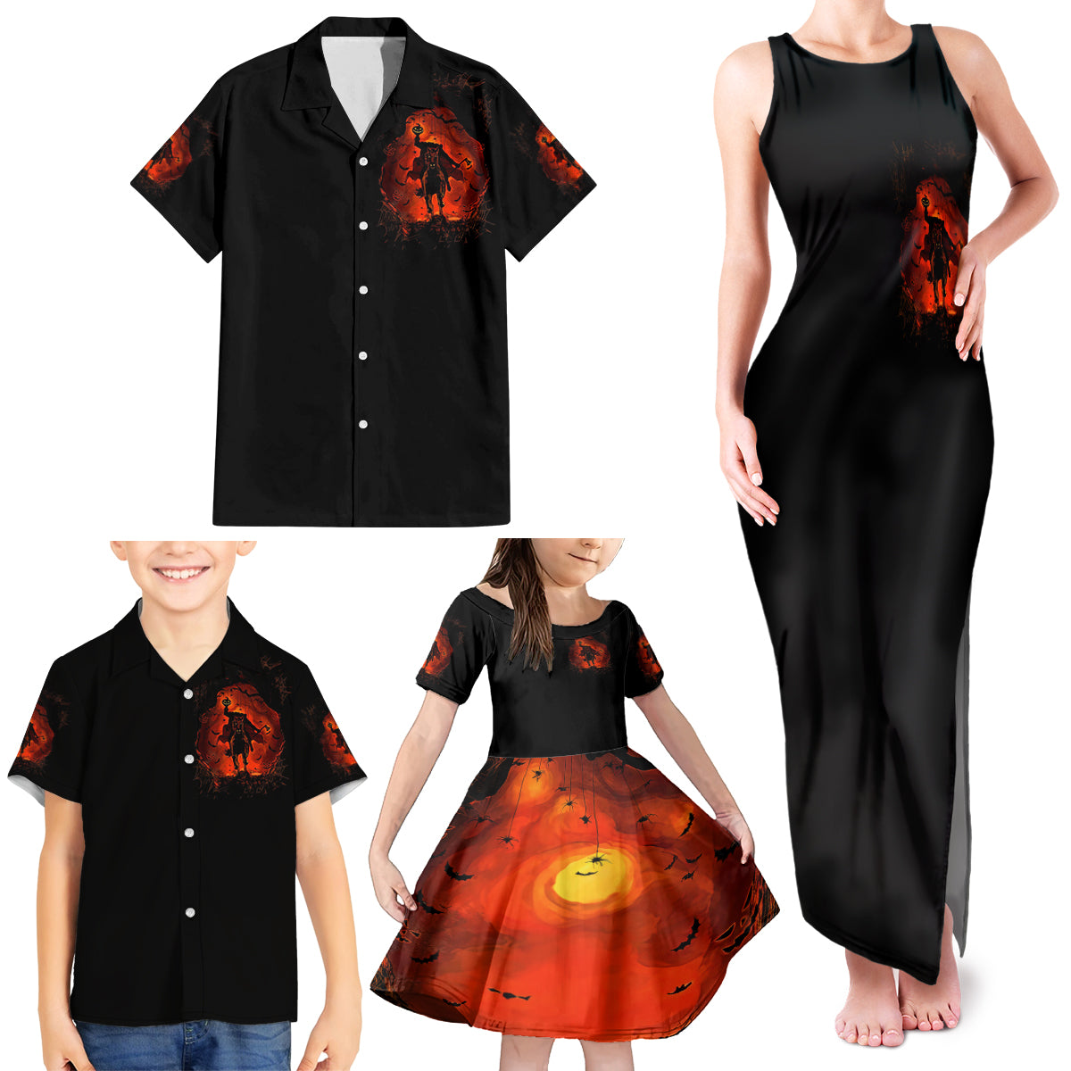 Jack O Lantern Skull Family Matching Tank Maxi Dress and Hawaiian Shirt Hello Darkness My Old Friend - Wonder Print Shop