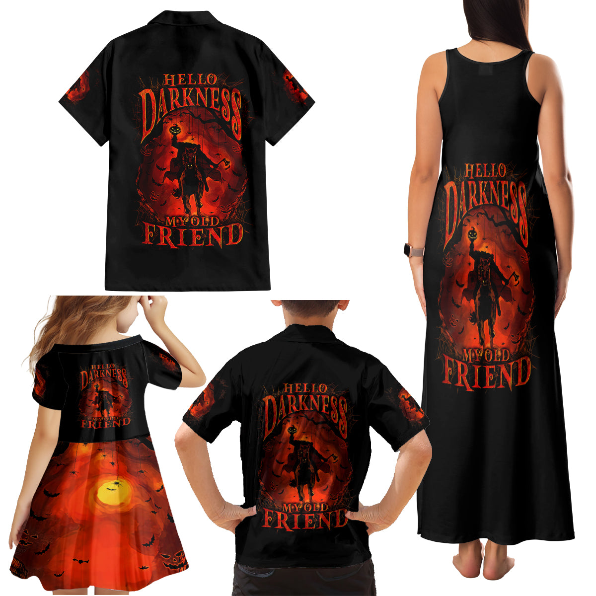 Jack O Lantern Skull Family Matching Tank Maxi Dress and Hawaiian Shirt Hello Darkness My Old Friend - Wonder Print Shop