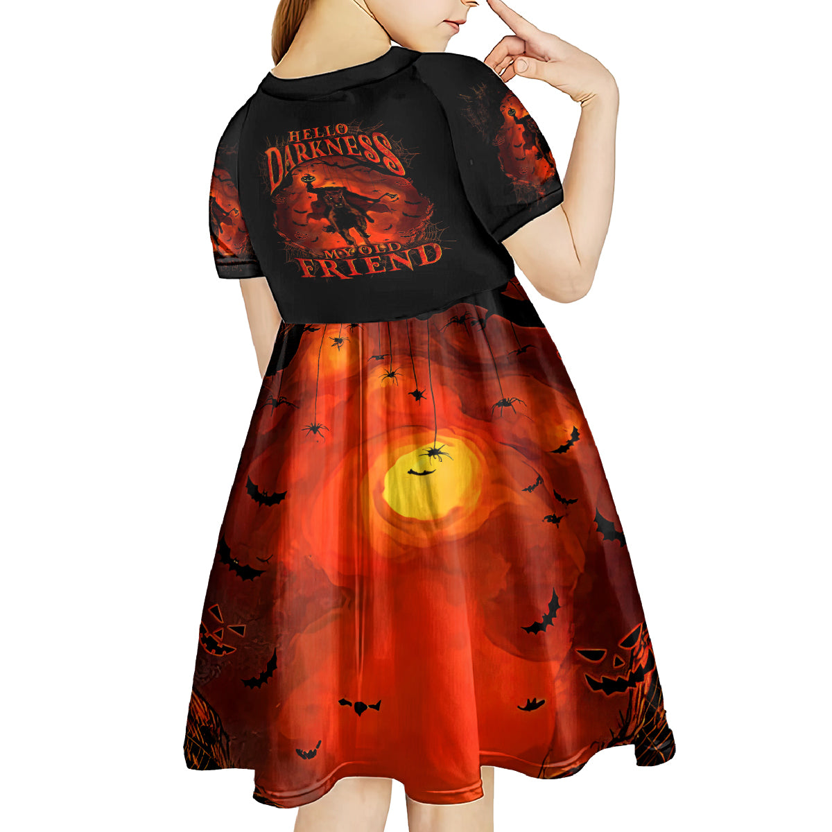 Jack O Lantern Skull Kid Short Sleeve Dress Hello Darkness My Old Friend - Wonder Print Shop