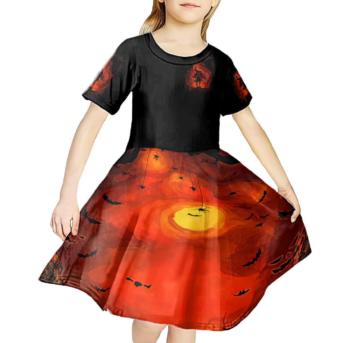 Jack O Lantern Skull Kid Short Sleeve Dress Hello Darkness My Old Friend - Wonder Print Shop