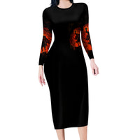 Jack O Lantern Skull Long Sleeve Bodycon Dress Hello Darkness My Old Friend - Wonder Print Shop