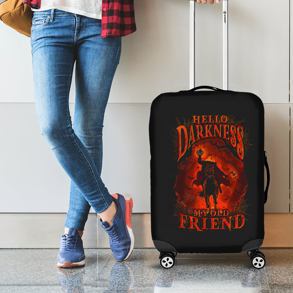 Jack O Lantern Skull Luggage Cover Hello Darkness My Old Friend - Wonder Print Shop