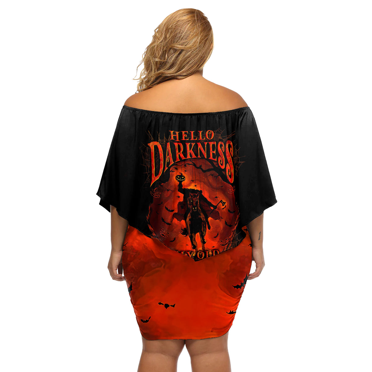 Jack O Lantern Skull Off Shoulder Short Dress Hello Darkness My Old Friend - Wonder Print Shop