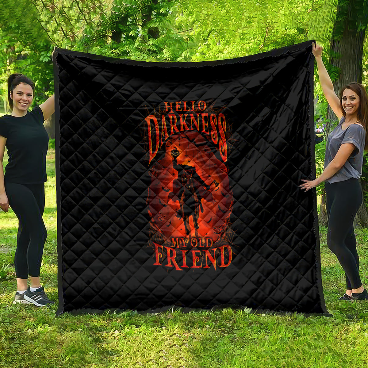 Jack O Lantern Skull Quilt Hello Darkness My Old Friend - Wonder Print Shop