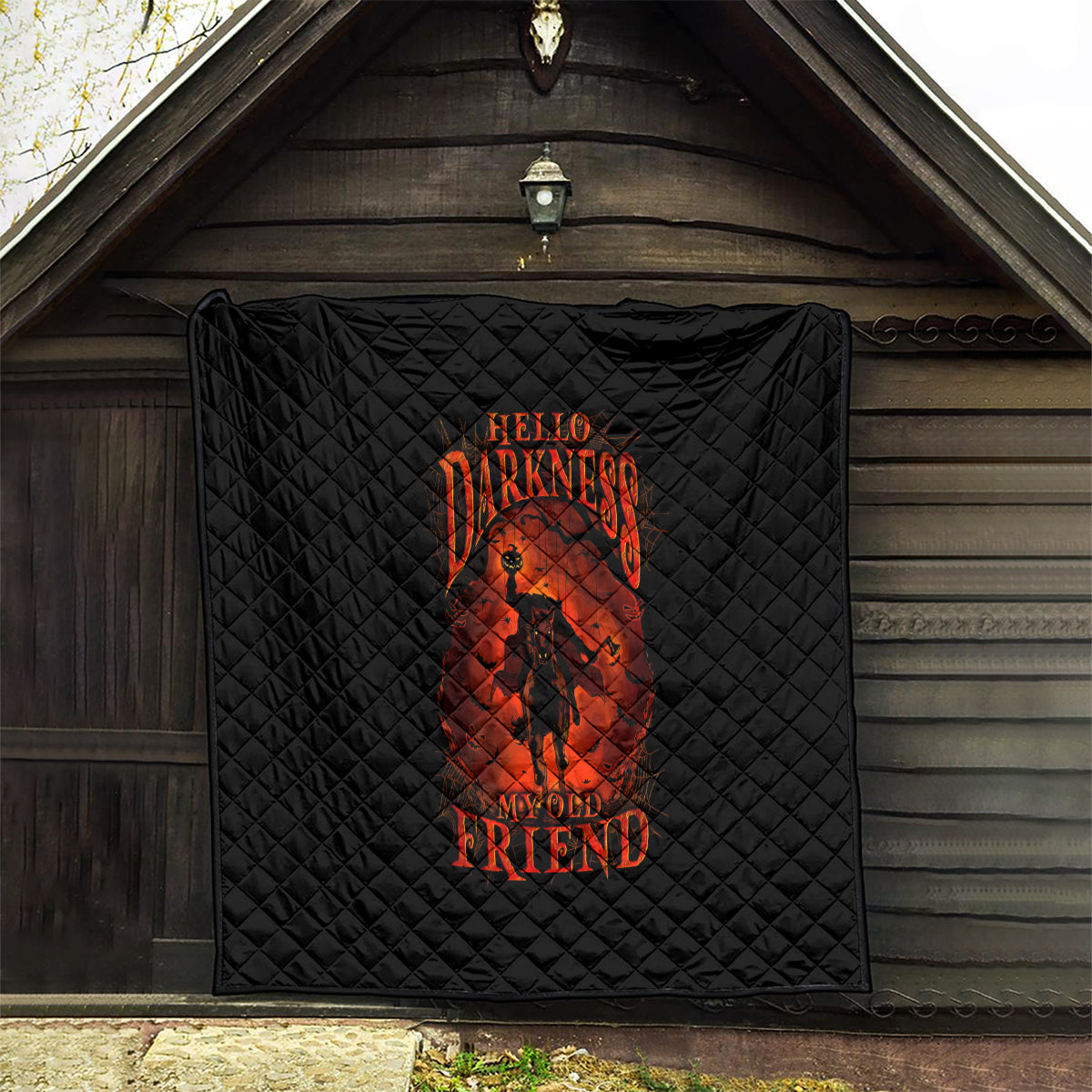 Jack O Lantern Skull Quilt Hello Darkness My Old Friend - Wonder Print Shop