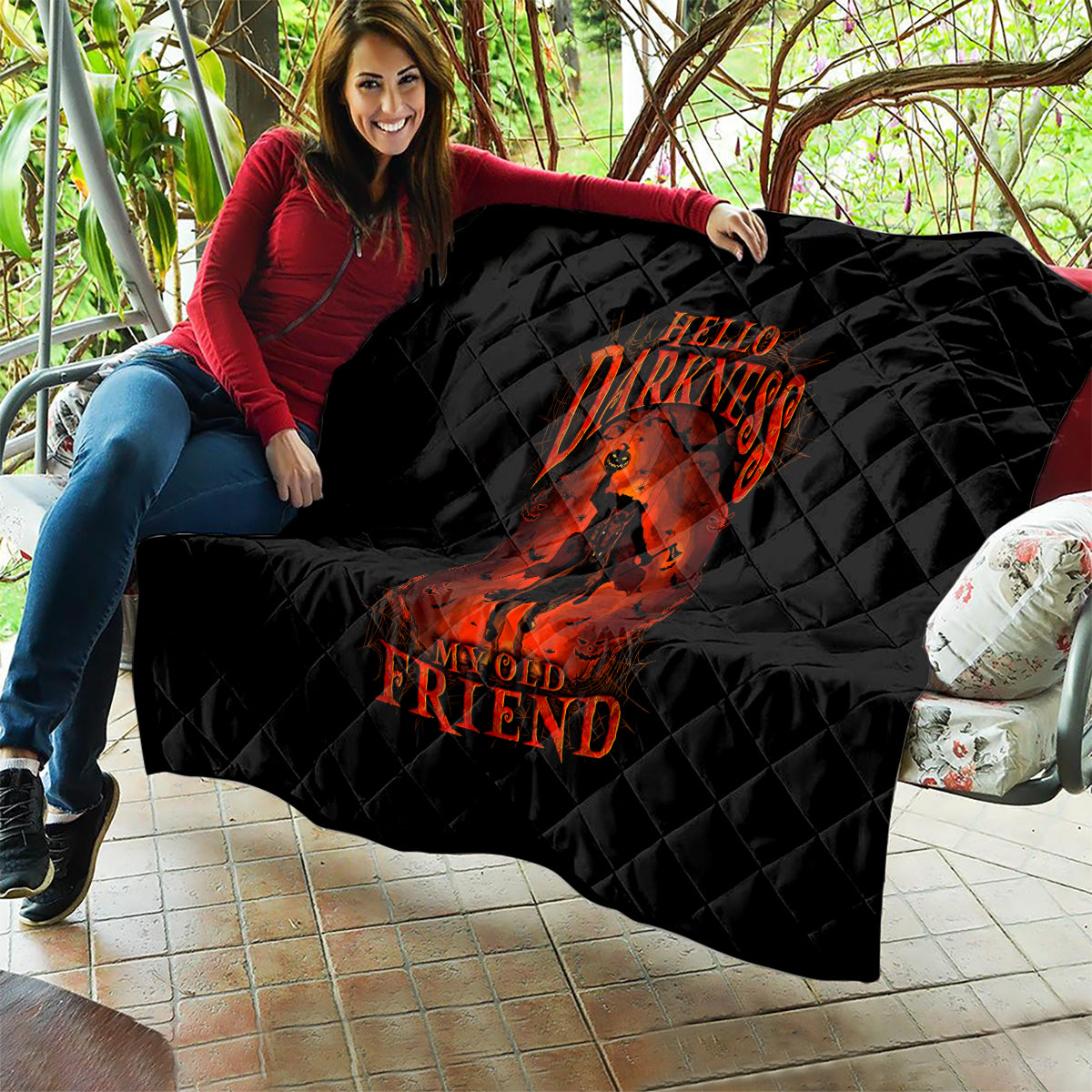 Jack O Lantern Skull Quilt Hello Darkness My Old Friend - Wonder Print Shop