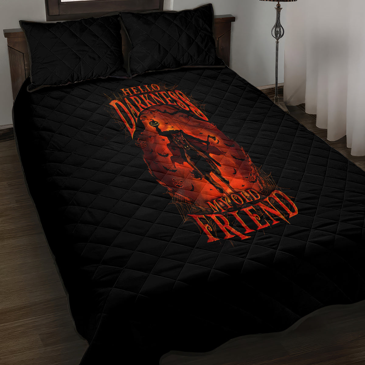 Jack O Lantern Skull Quilt Bed Set Hello Darkness My Old Friend - Wonder Print Shop