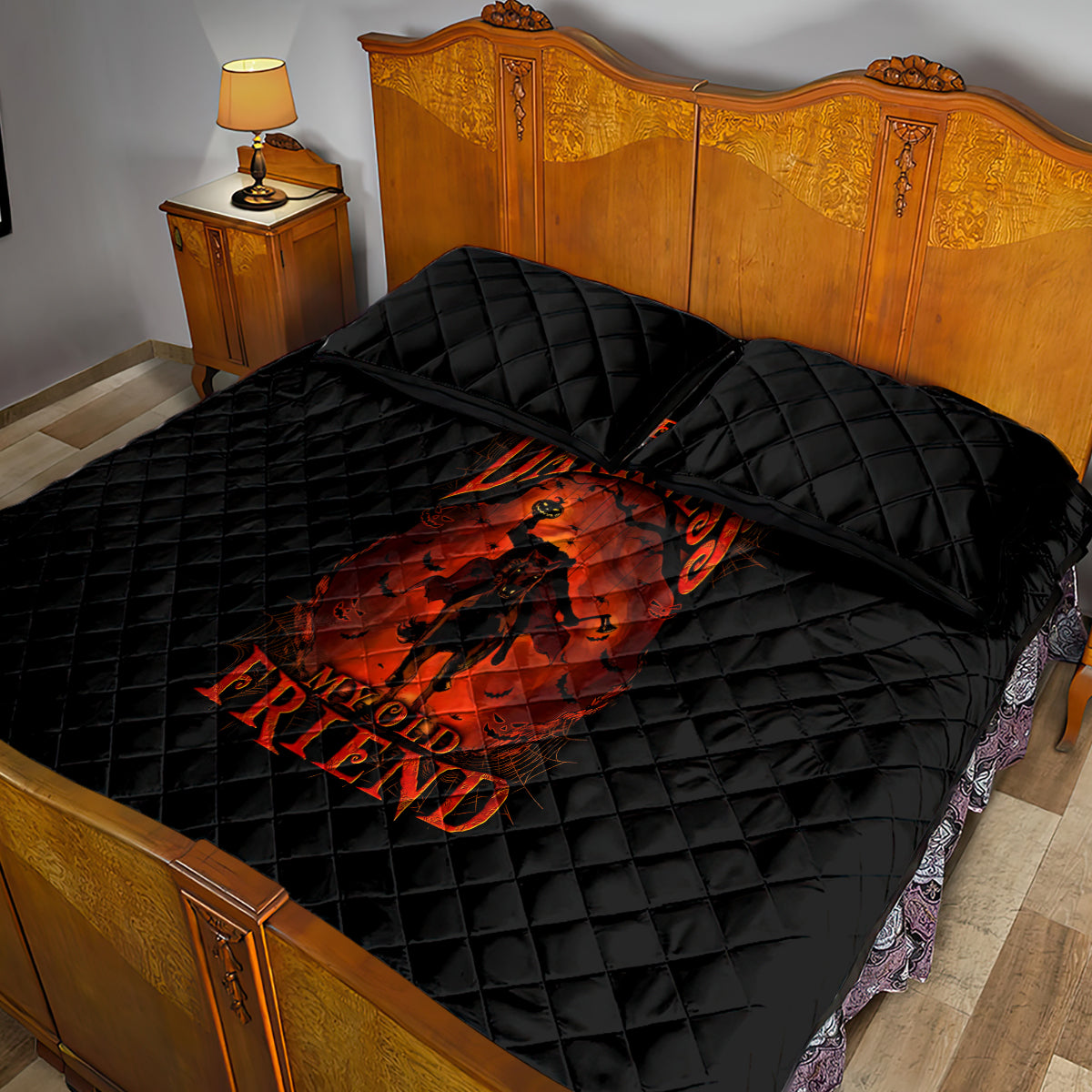 Jack O Lantern Skull Quilt Bed Set Hello Darkness My Old Friend - Wonder Print Shop
