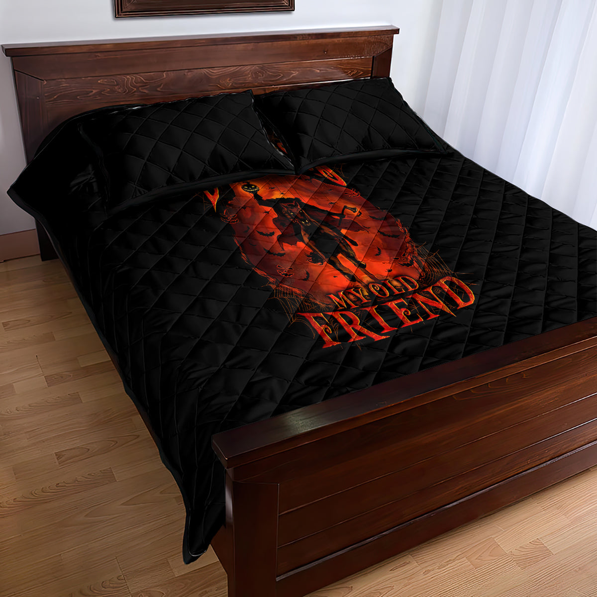 Jack O Lantern Skull Quilt Bed Set Hello Darkness My Old Friend - Wonder Print Shop