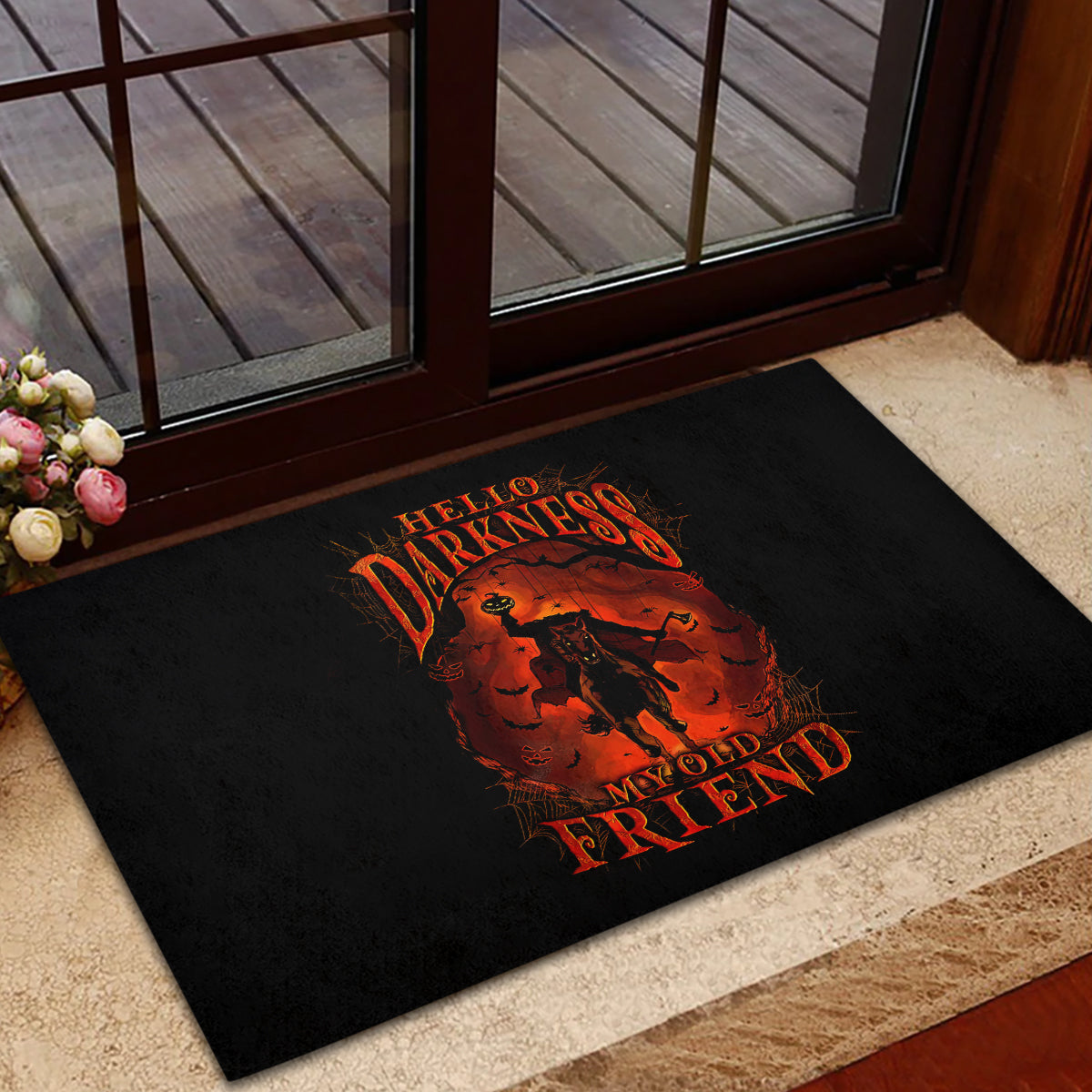 Jack O Lantern Skull Rubber Doormat Hello Darkness My Old Friend - Wonder Print Shop