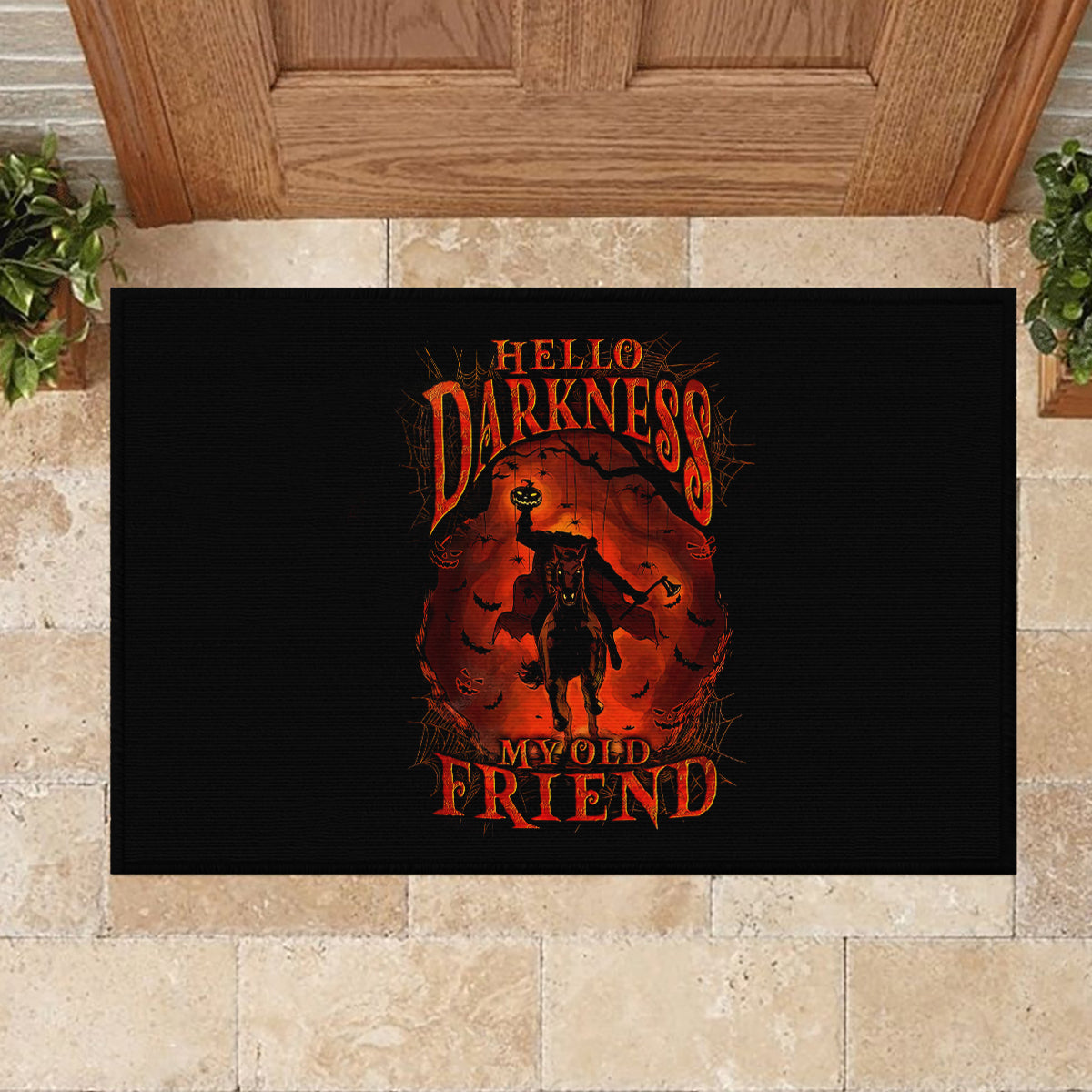 Jack O Lantern Skull Rubber Doormat Hello Darkness My Old Friend - Wonder Print Shop