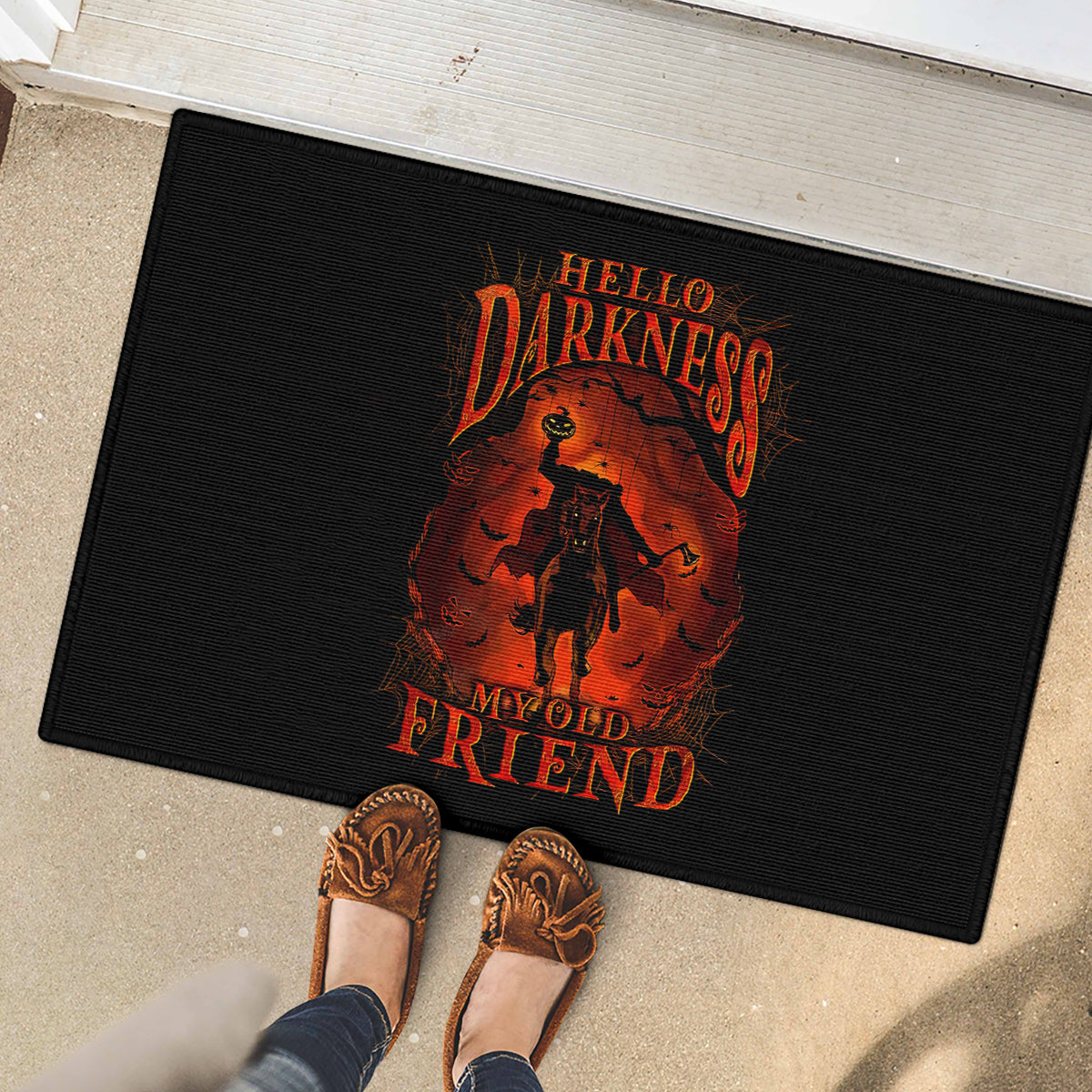 Jack O Lantern Skull Rubber Doormat Hello Darkness My Old Friend - Wonder Print Shop