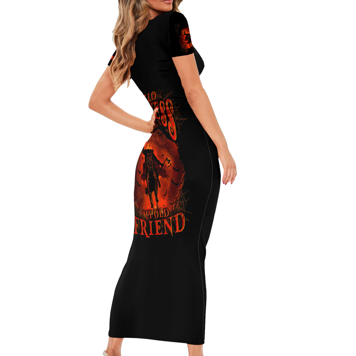Jack O Lantern Skull Short Sleeve Bodycon Dress Hello Darkness My Old Friend - Wonder Print Shop