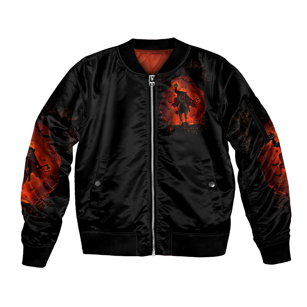 Jack O Lantern Skull Sleeve Zip Bomber Jacket Hello Darkness My Old Friend - Wonder Print Shop