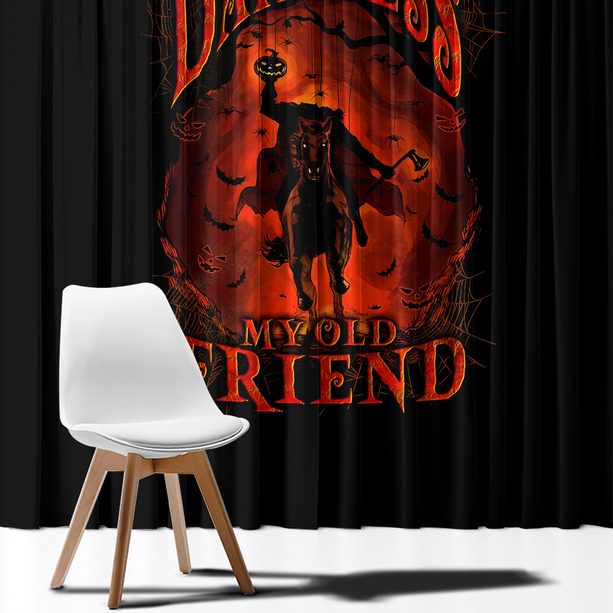 Jack O Lantern Skull Window Curtain Hello Darkness My Old Friend - Wonder Print Shop