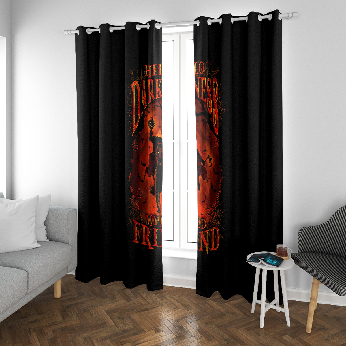 Jack O Lantern Skull Window Curtain Hello Darkness My Old Friend - Wonder Print Shop