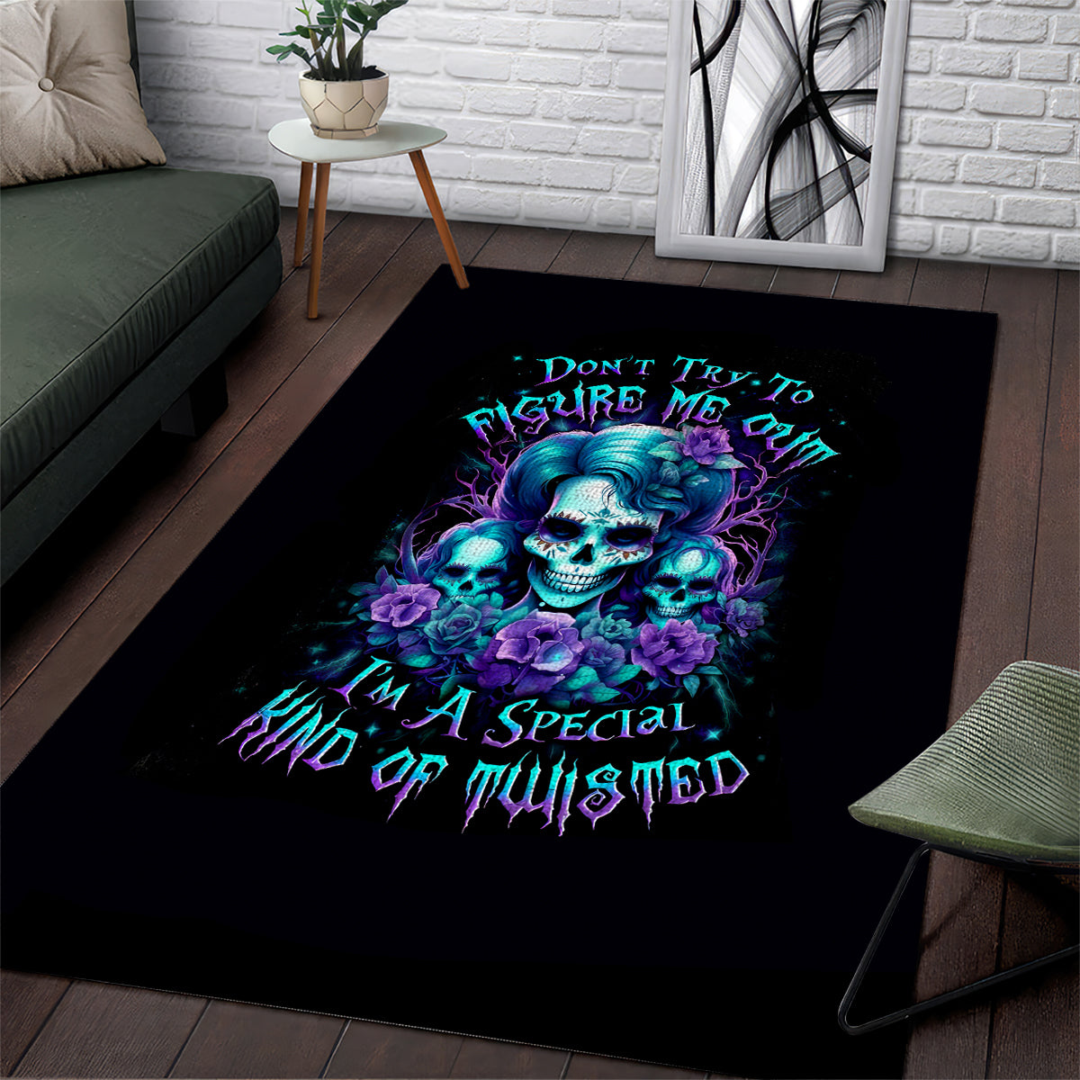 Flower Lady Skull Area Rug Don't Try To Figure Me Out - Wonder Print Shop