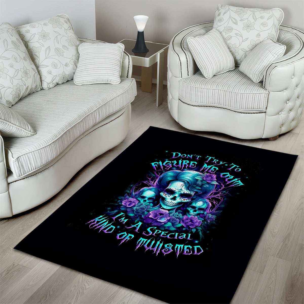 Flower Lady Skull Area Rug Don't Try To Figure Me Out - Wonder Print Shop