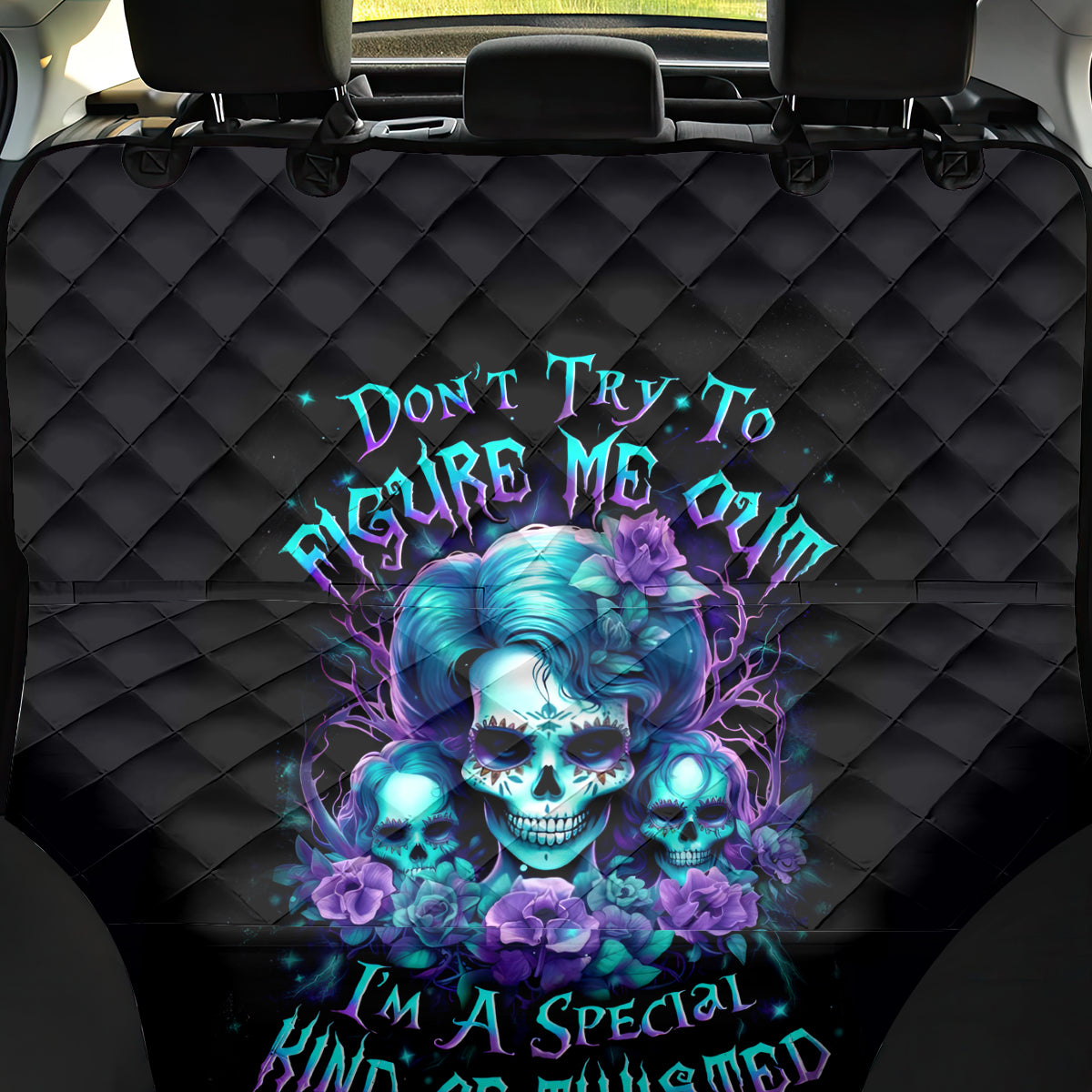 Flower Lady Skull Back Car Seat Cover Don't Try To Figure Me Out - Wonder Print Shop