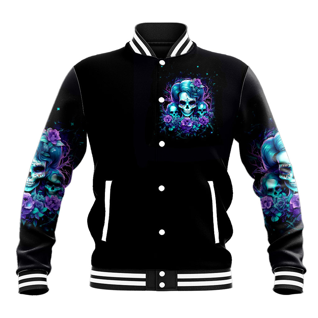 Flower Lady Skull Baseball Jacket Don't Try To Figure Me Out - Wonder Print Shop