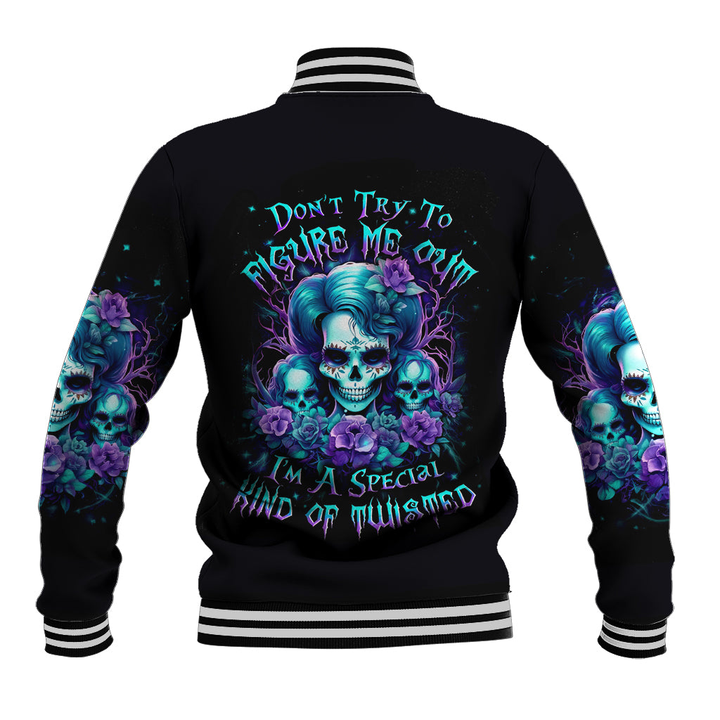 Flower Lady Skull Baseball Jacket Don't Try To Figure Me Out - Wonder Print Shop