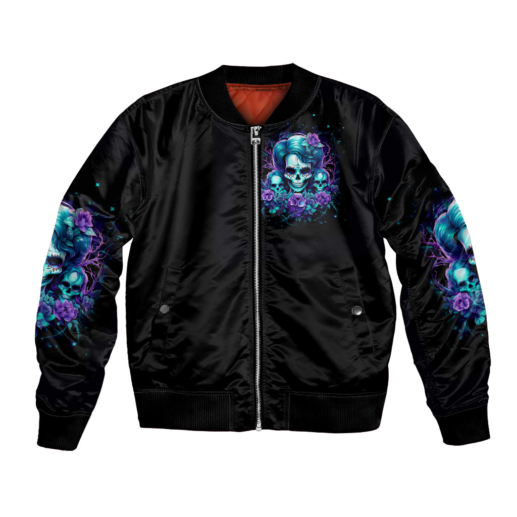 Flower Lady Skull Bomber Jacket Don't Try To Figure Me Out - Wonder Print Shop