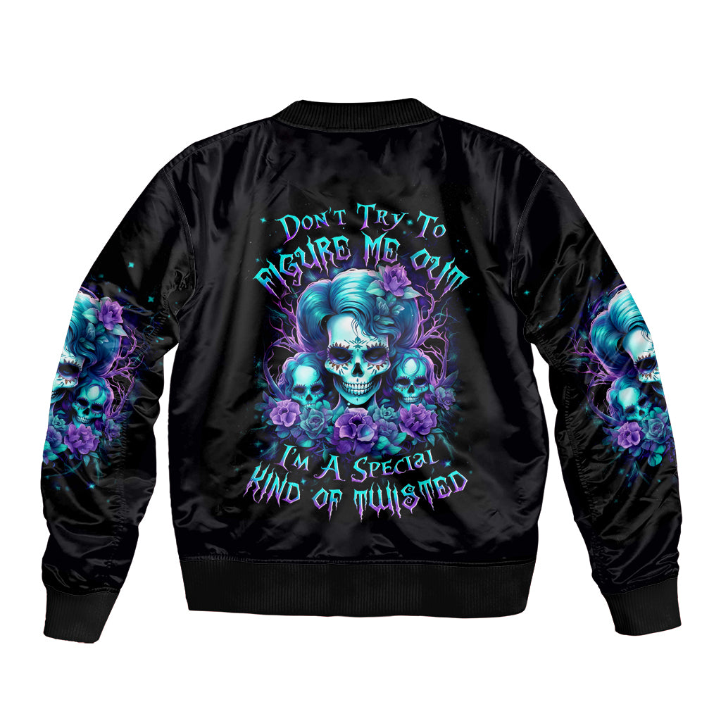 Flower Lady Skull Bomber Jacket Don't Try To Figure Me Out - Wonder Print Shop