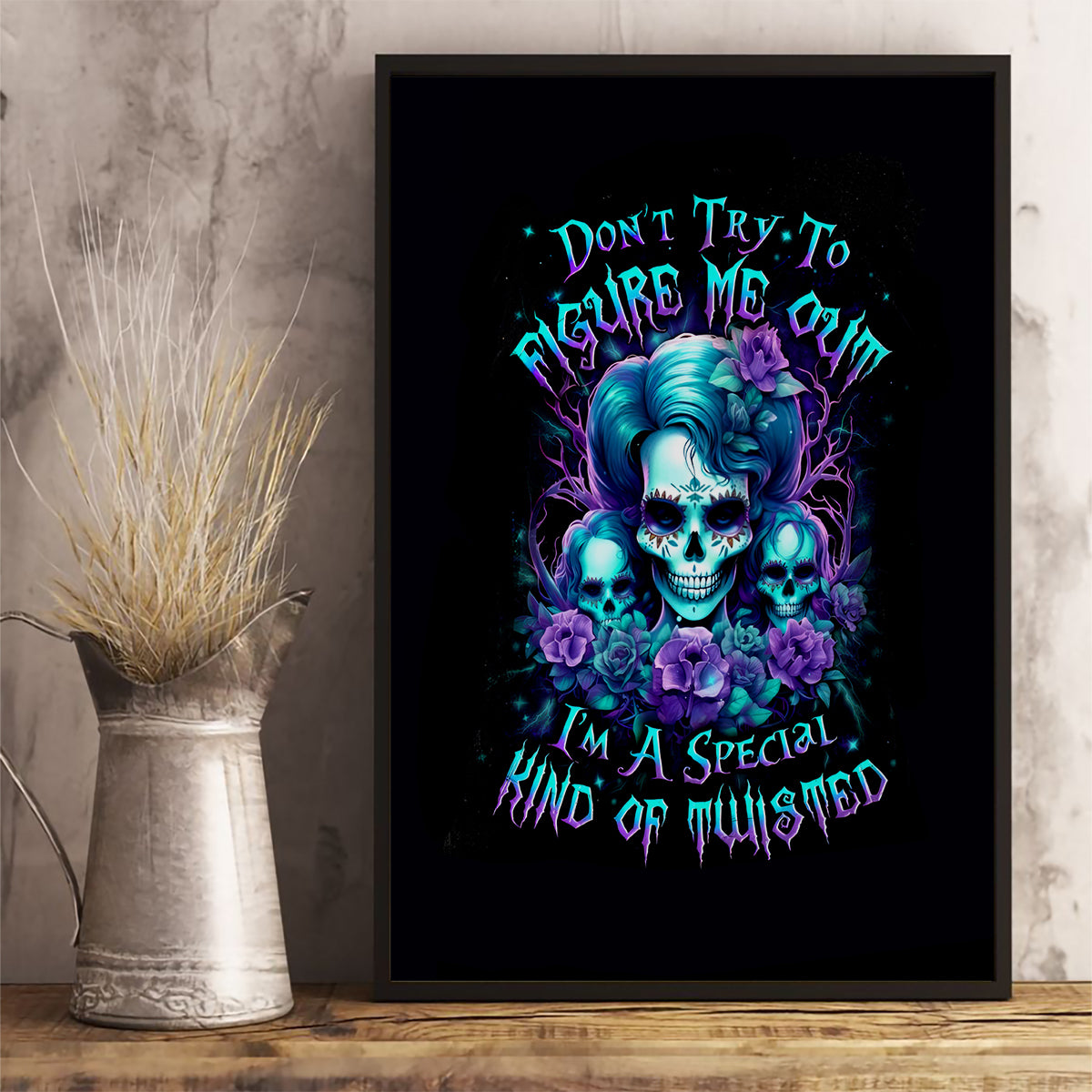 Flower Lady Skull Canvas Wall Art Don't Try To Figure Me Out - Wonder Print Shop