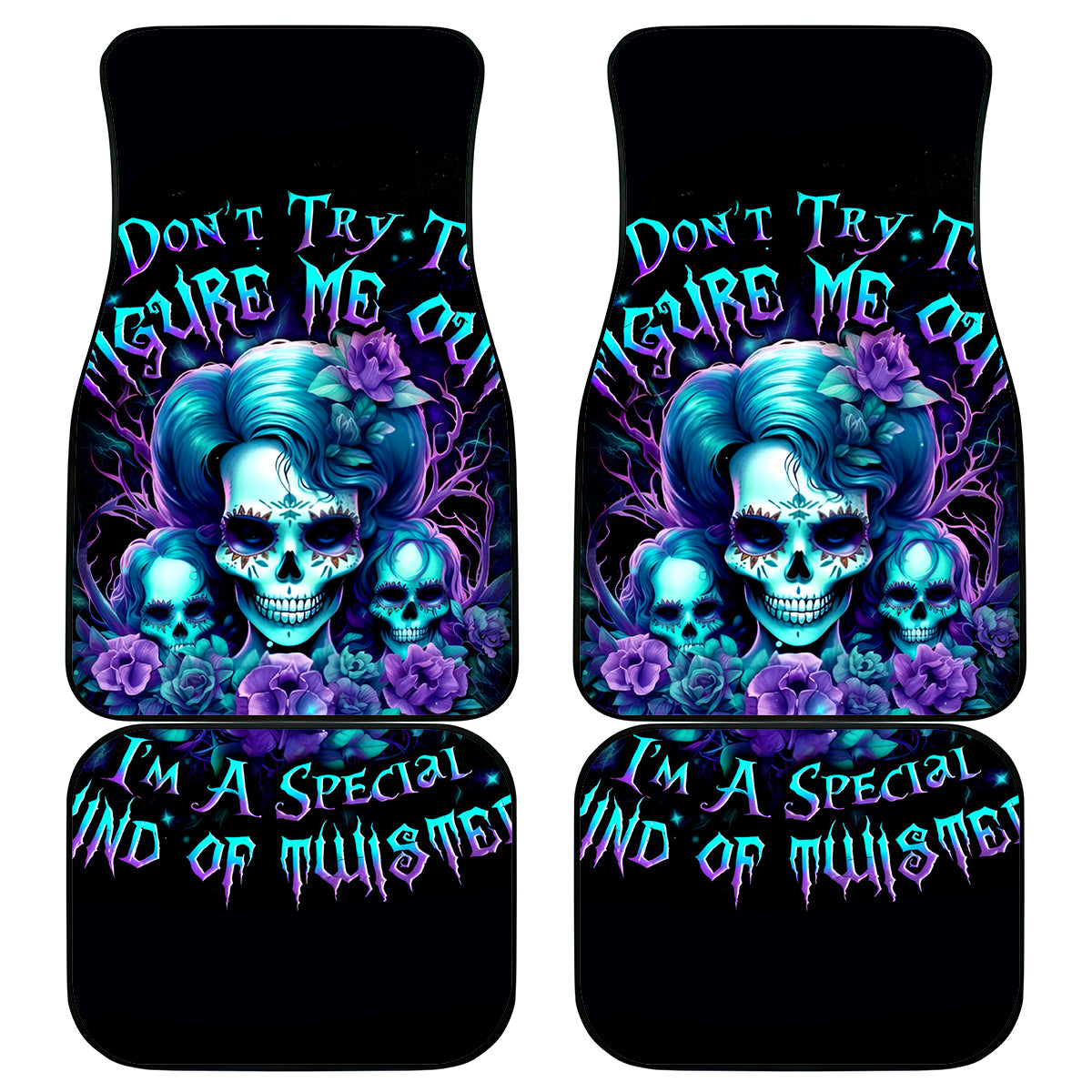 Flower Lady Skull Car Mats Don't Try To Figure Me Out - Wonder Print Shop