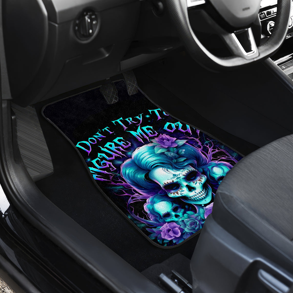 Flower Lady Skull Car Mats Don't Try To Figure Me Out - Wonder Print Shop