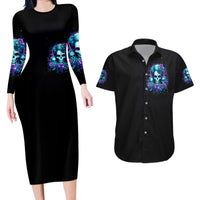 Flower Lady Skull Couples Matching Long Sleeve Bodycon Dress and Hawaiian Shirt Don't Try To Figure Me Out - Wonder Print Shop