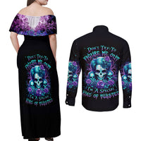 Flower Lady Skull Couples Matching Off Shoulder Maxi Dress and Long Sleeve Button Shirt Don't Try To Figure Me Out - Wonder Print Shop
