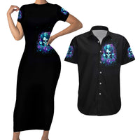 Flower Lady Skull Couples Matching Short Sleeve Bodycon Dress and Hawaiian Shirt Don't Try To Figure Me Out - Wonder Print Shop