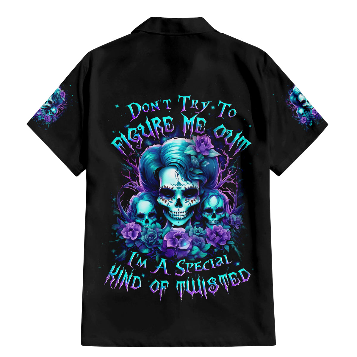 Flower Lady Skull Family Matching Mermaid Dress and Hawaiian Shirt Don't Try To Figure Me Out - Wonder Print Shop