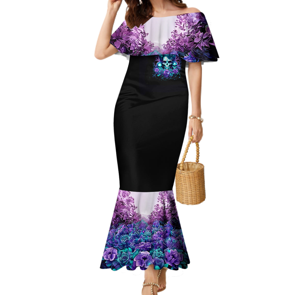 Flower Lady Skull Family Matching Mermaid Dress and Hawaiian Shirt Don't Try To Figure Me Out - Wonder Print Shop