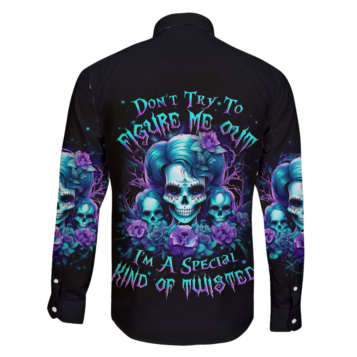 Flower Lady Skull Family Matching Off Shoulder Short Dress and Hawaiian Shirt Don't Try To Figure Me Out - Wonder Print Shop