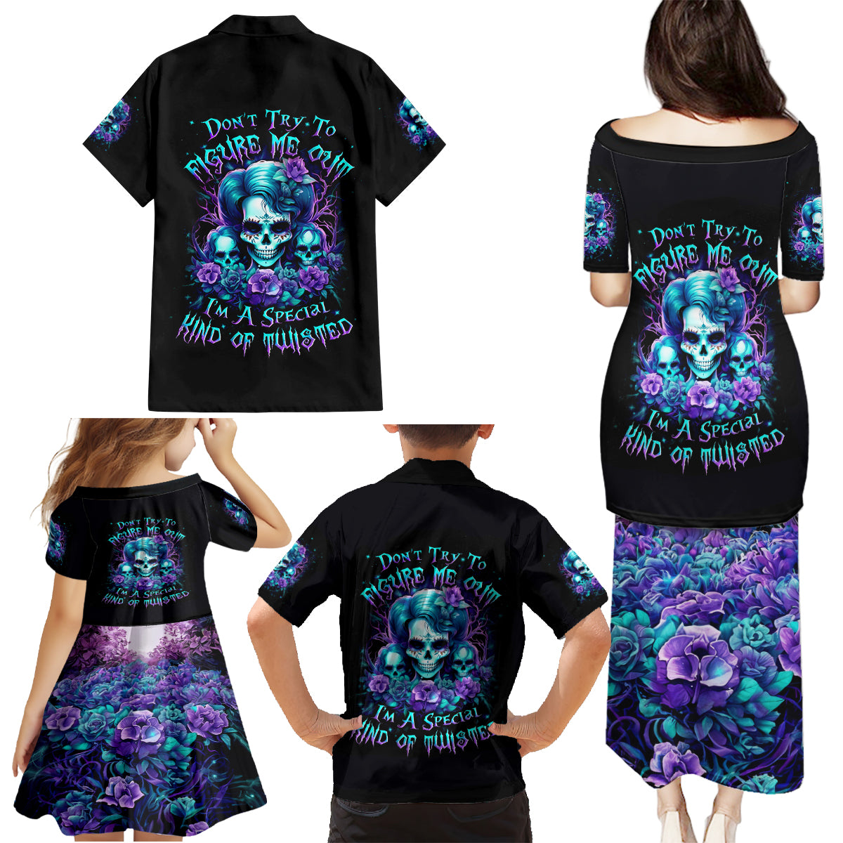 Flower Lady Skull Family Matching Puletasi Dress and Hawaiian Shirt Don't Try To Figure Me Out - Wonder Print Shop