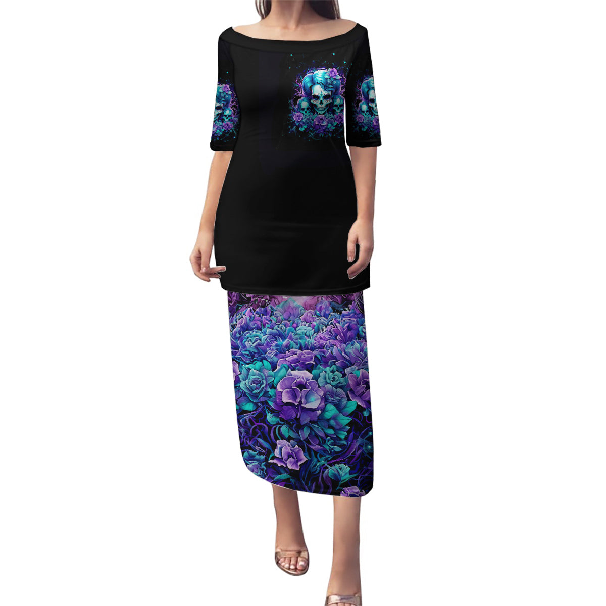 Flower Lady Skull Family Matching Puletasi Dress and Hawaiian Shirt Don't Try To Figure Me Out - Wonder Print Shop